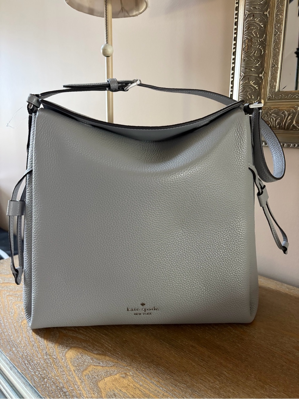 kate spade Light Gray Pebbled Leather Shoulder Bag